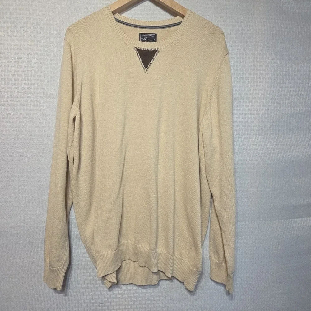 G.H. Bass & Co Men's Sweater XL‎ Beige Tan Cotton Blend Long Sleeve Crewneck...